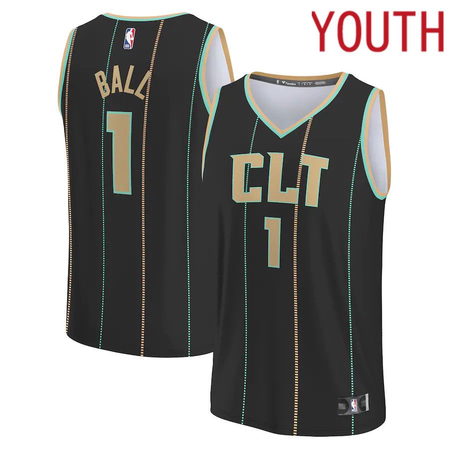 Youth Charlotte Hornets LaMelo 1 Ball Fanatics Branded Black City Edition 2022-23 Fastbreak NBA Jersey